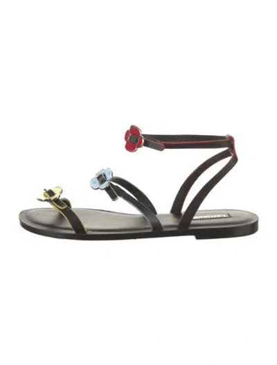 Pre-owned Larroude Leather Colorblock Pattern Slingback Flats In Black
