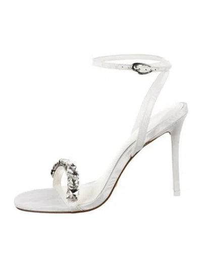 Pre-owned Larroude Leather Crystal Embellishments Sandals In Neutral