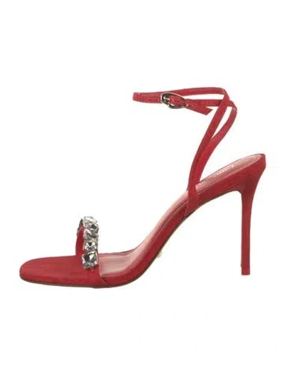 Pre-owned Larroude Leather Crystal Embellishments Sandals In Red