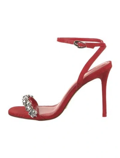 Pre-owned Larroude Leather Crystal Embellishments Sandals In Red