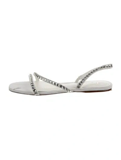 Pre-owned Larroude Leather Crystal Embellishments Sandals In Silver