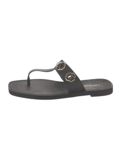 Pre-owned Larroude Leather Cutout Accent Flip Flops In Black