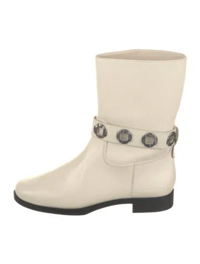 Pre-owned Larroude Leather Cutout Accent Rain Boots In Neutral