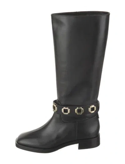 Pre-owned Larroude Leather Cutout Accent Riding Boots In Black