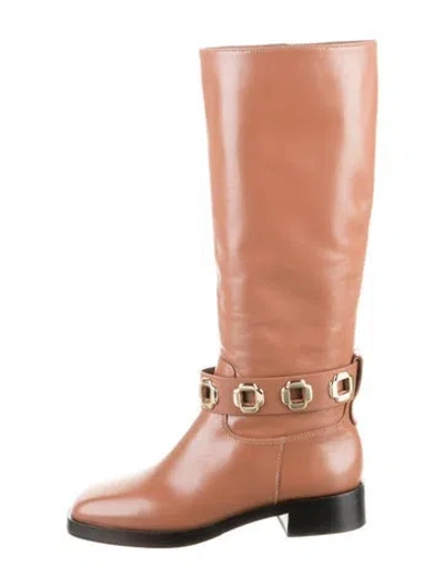 Pre-owned Larroude Leather Cutout Accent Riding Boots In Orange