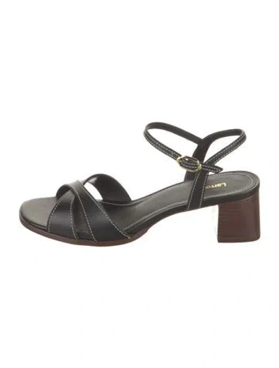 Pre-owned Larroude Leather Cutout Accent Sandals In Black