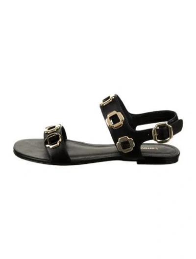 Pre-owned Larroude Leather Cutout Accent Sandals In Black