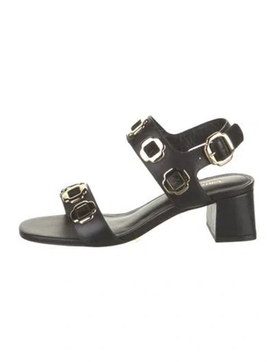 Pre-owned Larroude Leather Cutout Accent Sandals In Black