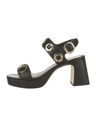 Pre-owned Larroude Leather Cutout Accent Sandals In Black