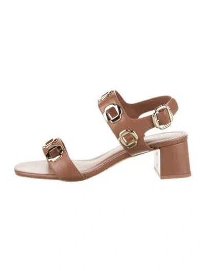 Pre-owned Larroude Leather Cutout Accent Sandals In Brown