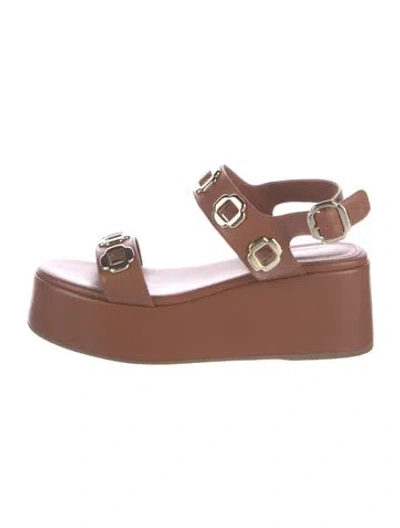 Pre-owned Larroude Leather Cutout Accent Sandals In Brown
