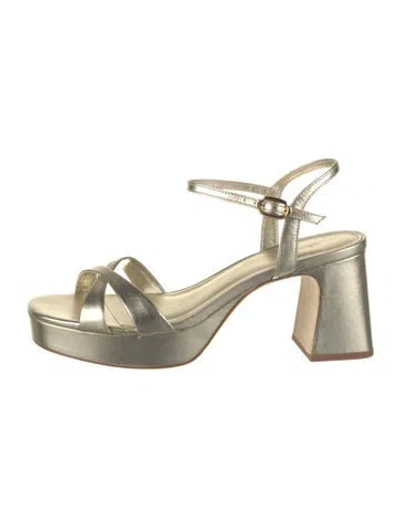 Pre-owned Larroude Leather Cutout Accent Sandals In Gold