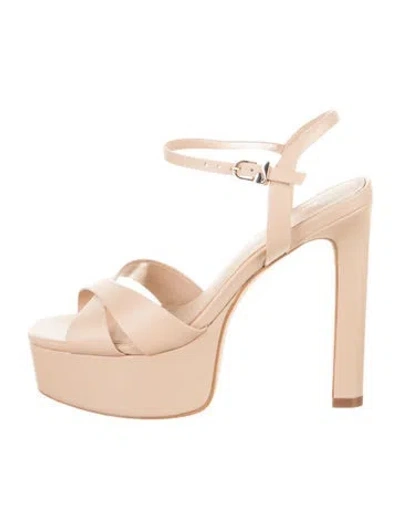 Pre-owned Larroude Leather Cutout Accent Sandals In Neutral
