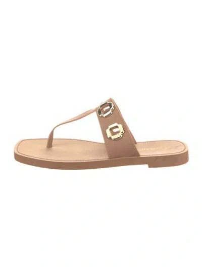 Pre-owned Larroude Leather Cutout Accent Sandals In Neutral
