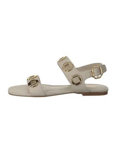 Pre-owned Larroude Leather Cutout Accent Sandals In Neutrals