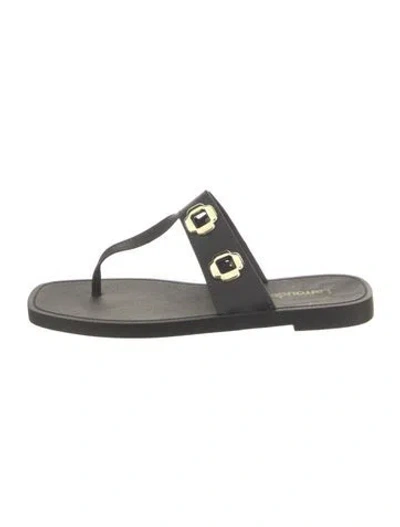 Pre-owned Larroude Leather Cutout Accent Slides In Black