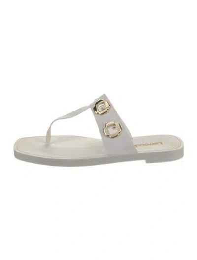 Pre-owned Larroude Leather Cutout Accent Slides In White