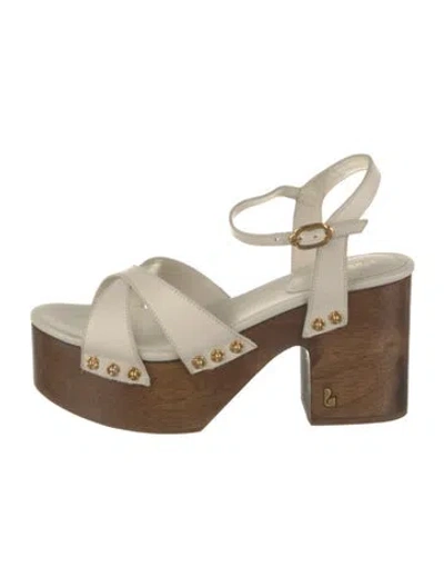 Pre-owned Larroude Leather Cutout Accent Slingback Sandals In Neutral