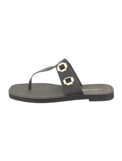 Pre-owned Larroude Leather Cutout Accent T-strap Sandals In Black