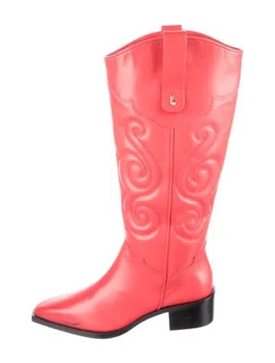 Pre-owned Larroude Leather Embroidered Accent Western Boots In Red