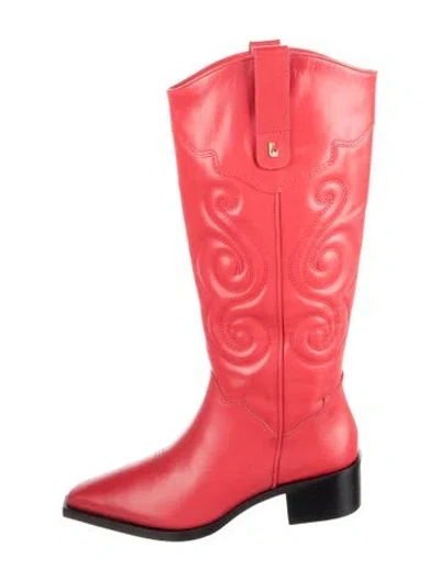 Pre-owned Larroude Leather Embroidered Accent Western Boots In Red