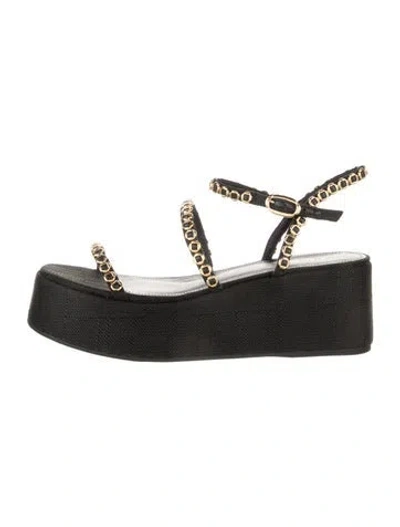 Pre-owned Larroude Leather Espadrilles In Black