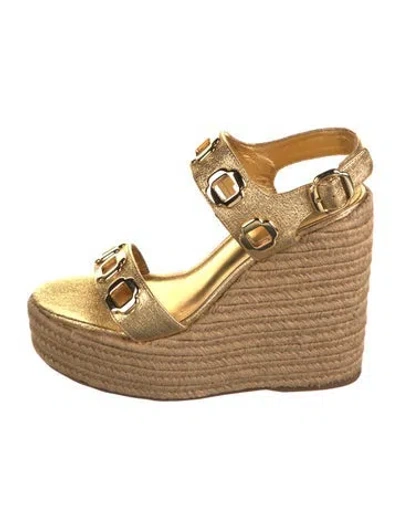 Pre-owned Larroude Leather Espadrilles In Gold