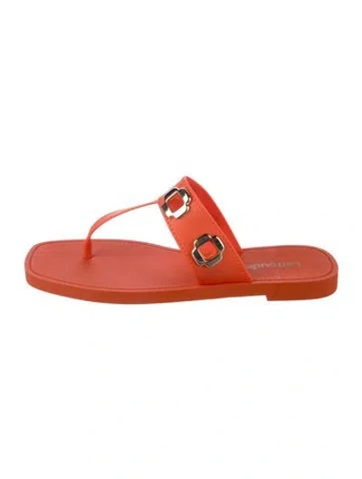 Pre-owned Larroude Leather Eyelet Trim Flip Flops In Orange