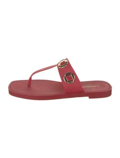 Pre-owned Larroude Leather Eyelet Trim Flip Flops In Red