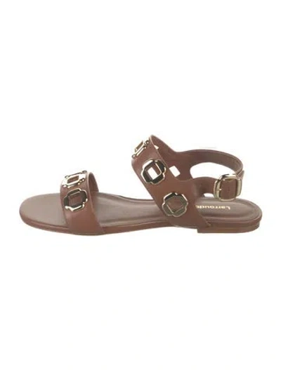 Pre-owned Larroude Leather Eyelet Trim Sandals In Brown