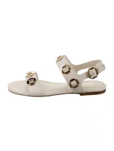 Pre-owned Larroude Leather Eyelet Trim Sandals In Neutral