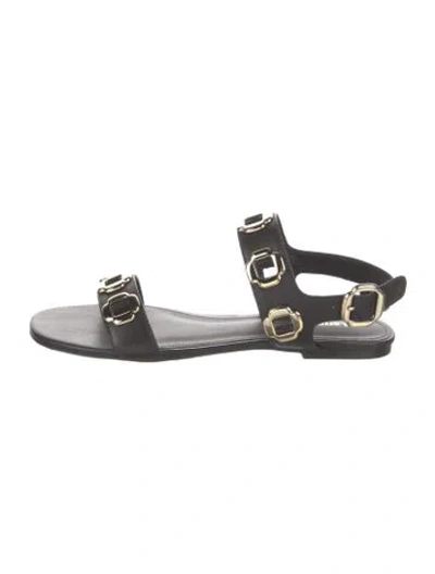 Pre-owned Larroude Leather Flats In Black