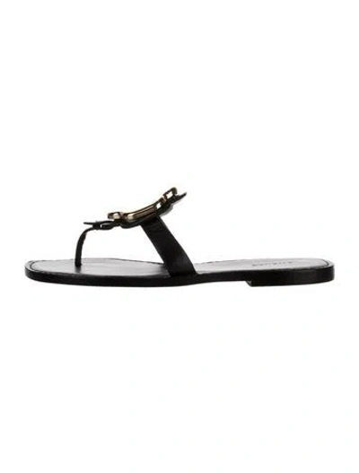 Pre-owned Larroude Leather Flip Flops In Black/white