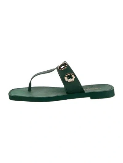 Pre-owned Larroude Leather Flip Flops In Green