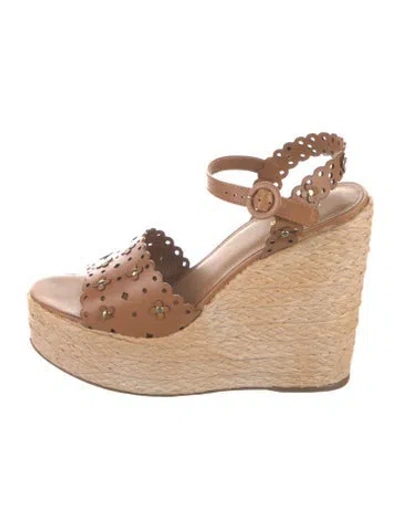 Pre-owned Larroude Leather Floral Print Espadrilles In Neutrals