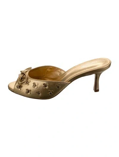 Pre-owned Larroude Leather Floral Print Mules In Gold/metallic