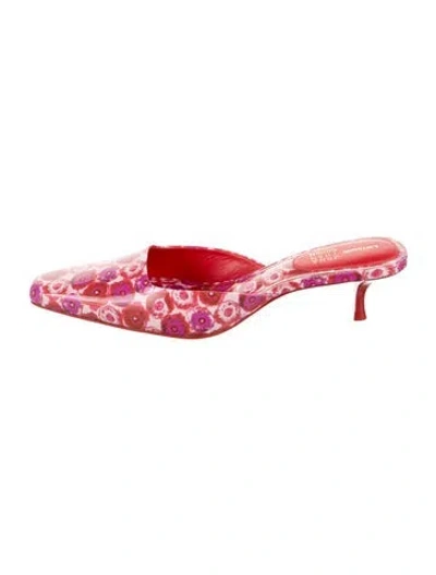 Pre-owned Larroude Leather Floral Print Mules In Red