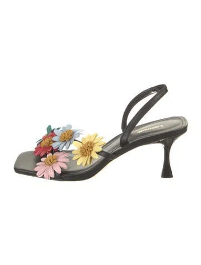 Pre-owned Larroude Leather Floral Print Sandals In Black