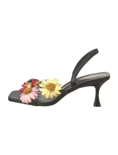 Pre-owned Larroude Leather Floral Print Sandals In Black