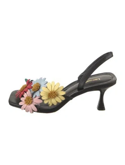 Pre-owned Larroude Leather Floral Print Sandals In Black