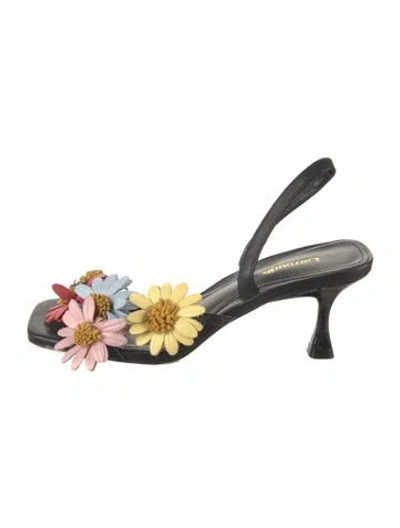 Pre-owned Larroude Leather Floral Print Sandals In Black