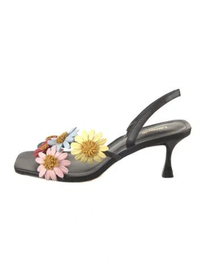 Pre-owned Larroude Leather Floral Print Sandals In Black