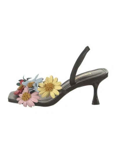 Pre-owned Larroude Leather Floral Print Sandals In Black
