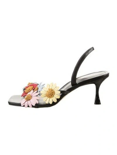 Pre-owned Larroude Leather Floral Print Sandals In Black