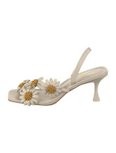 Pre-owned Larroude Leather Floral Print Sandals In Neutral