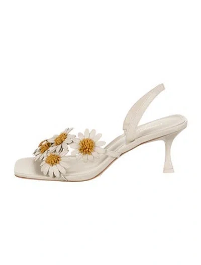 Pre-owned Larroude Leather Floral Print Sandals In Neutral