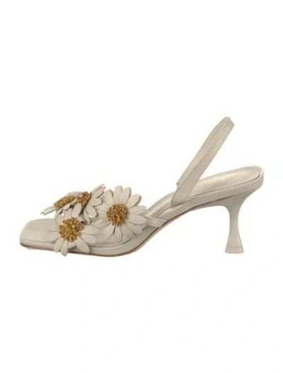 Pre-owned Larroude Leather Floral Print Sandals In Neutral