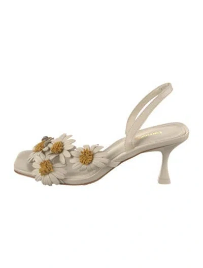 Pre-owned Larroude Leather Floral Print Sandals In Neutral