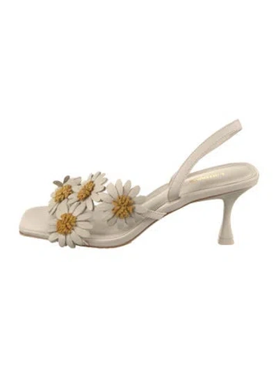 Pre-owned Larroude Leather Floral Print Sandals In Neutral