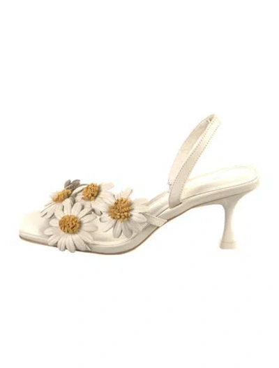 Pre-owned Larroude Leather Floral Print Sandals In Neutral